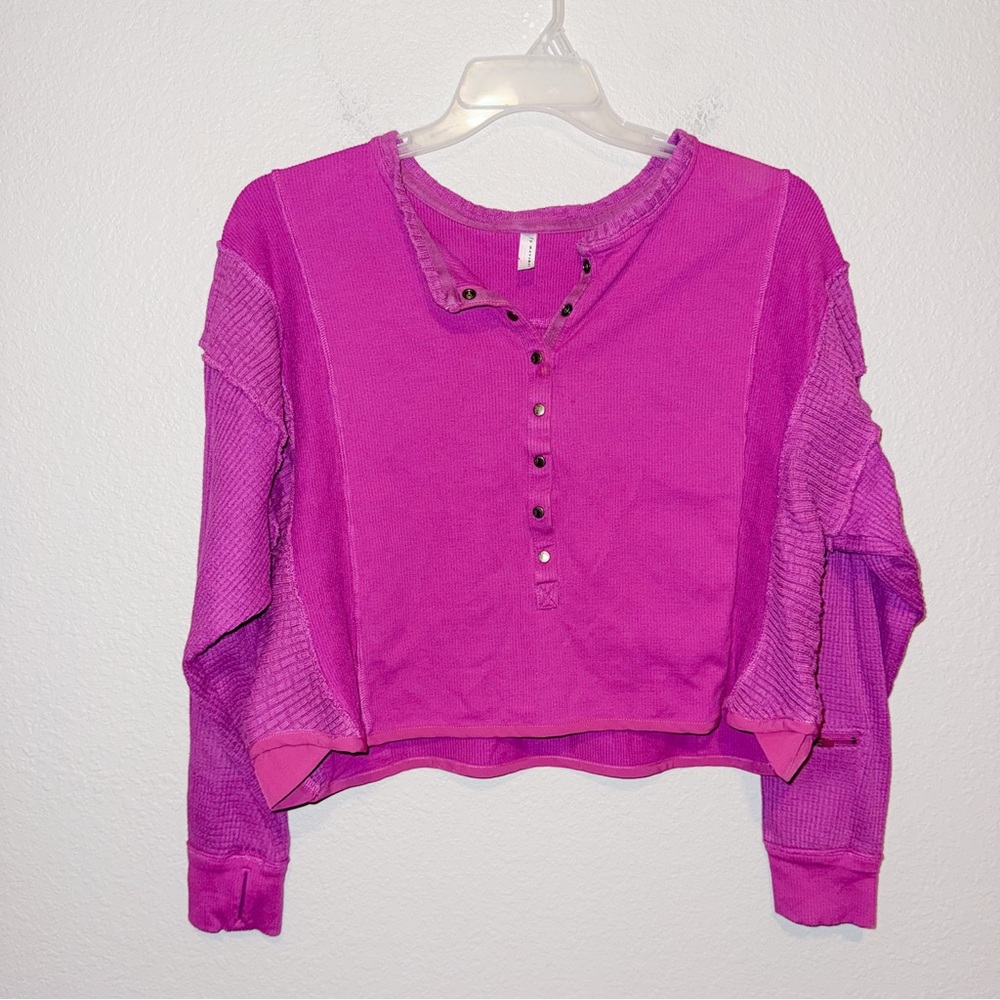 Free People Movement Back to Me Snap Pullover Crop Henley Top Size Small